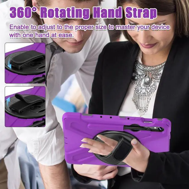 Alt view image 7 of 7 - Shockproof Kids Case with Pencil Holder, 360° Rotating Hand Strap & Shoulder Strap for Samsung Galaxy Tab S10 Lite / S10 FE / S9 FE 5G / S9 (10.9''/11''), Purple