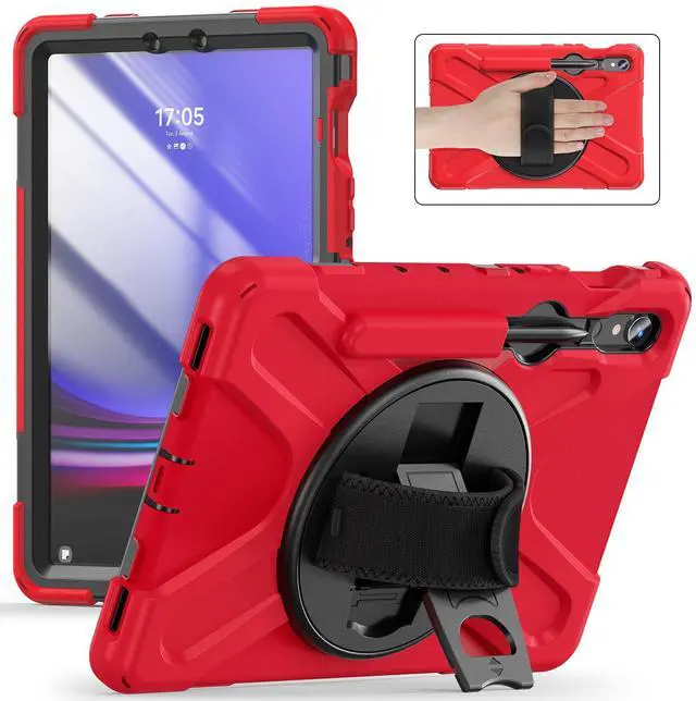 Main image of Shockproof Kids Case with Pencil Holder, 360° Rotating Hand Strap & Shoulder Strap for Samsung Galaxy Tab S10 Lite / S10 FE / S9 FE 5G / S9 (10.9''/11''), Red
