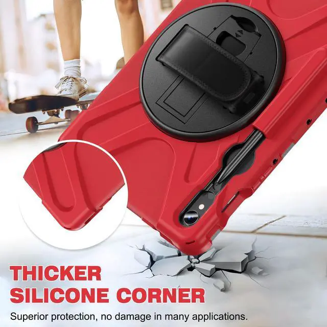 Alt view image 5 of 7 - Shockproof Kids Case with Pencil Holder, 360° Rotating Hand Strap & Shoulder Strap for Samsung Galaxy Tab S10 Lite / S10 FE / S9 FE 5G / S9 (10.9''/11''), Red
