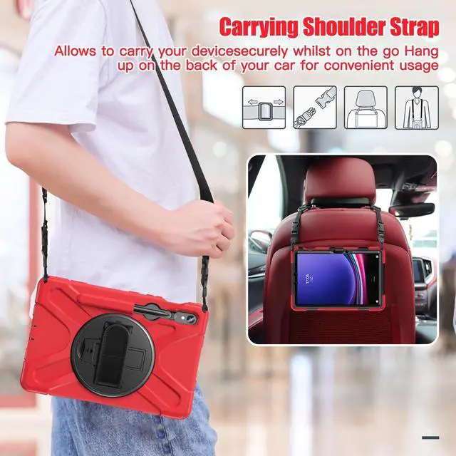 Alt view image 4 of 7 - Shockproof Kids Case with Pencil Holder, 360° Rotating Hand Strap & Shoulder Strap for Samsung Galaxy Tab S10 Lite / S10 FE / S9 FE 5G / S9 (10.9''/11''), Red