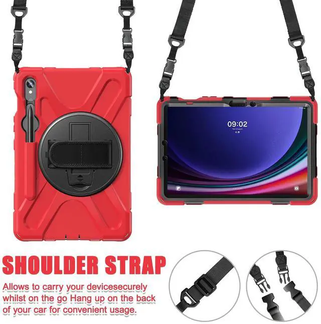 Alt view image 6 of 7 - Shockproof Kids Case with Pencil Holder, 360° Rotating Hand Strap & Shoulder Strap for Samsung Galaxy Tab S10 Lite / S10 FE / S9 FE 5G / S9 (10.9''/11''), Red