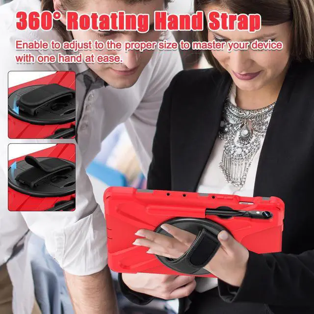 Alt view image 7 of 7 - Shockproof Kids Case with Pencil Holder, 360° Rotating Hand Strap & Shoulder Strap for Samsung Galaxy Tab S10 Lite / S10 FE / S9 FE 5G / S9 (10.9''/11''), Red