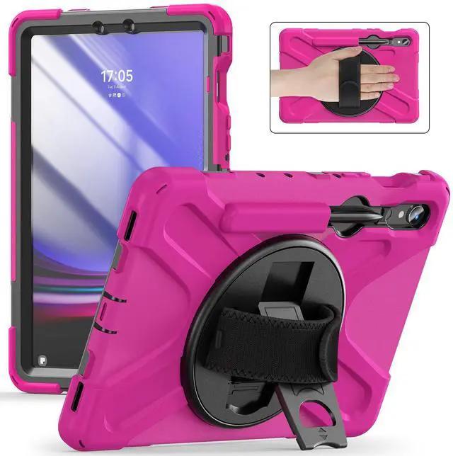 Main image of Shockproof Kids Case with Pencil Holder, 360° Rotating Hand Strap & Shoulder Strap for Samsung Galaxy Tab S10 Lite / S10 FE / S9 FE 5G / S9 (10.9''/11''), Rose red