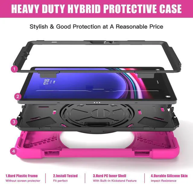 Alt view image 3 of 7 - Shockproof Kids Case with Pencil Holder, 360° Rotating Hand Strap & Shoulder Strap for Samsung Galaxy Tab S10 Lite / S10 FE / S9 FE 5G / S9 (10.9''/11''), Rose red