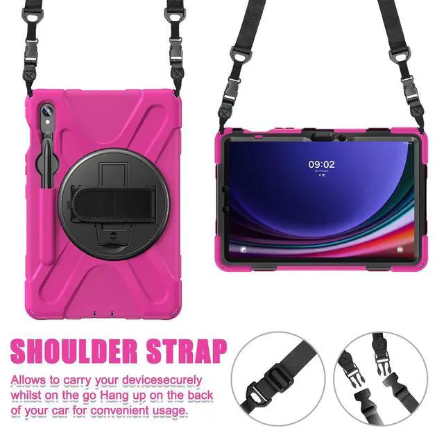 Alt view image 6 of 7 - Shockproof Kids Case with Pencil Holder, 360° Rotating Hand Strap & Shoulder Strap for Samsung Galaxy Tab S10 Lite / S10 FE / S9 FE 5G / S9 (10.9''/11''), Rose red