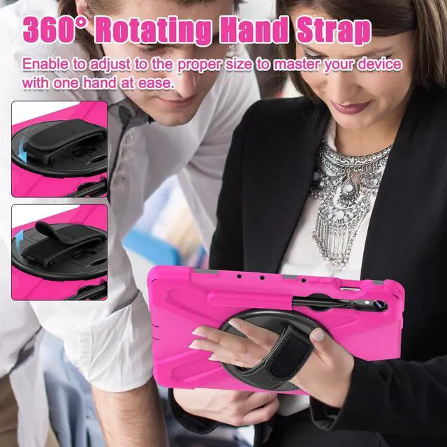 Alt view image 7 of 7 - Shockproof Kids Case with Pencil Holder, 360° Rotating Hand Strap & Shoulder Strap for Samsung Galaxy Tab S10 Lite / S10 FE / S9 FE 5G / S9 (10.9''/11''), Rose red