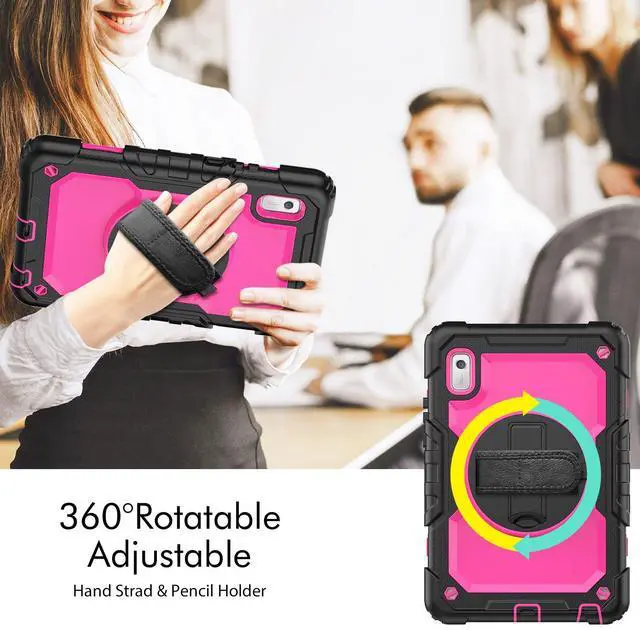 Alt view image 7 of 7 - Heavy Duty Shockproof Case with Screen Protector, 360° Rotating Stand, Hand & Shoulder Strap for Tab M9 9.0" (TB-310FU, 2023)RosePC