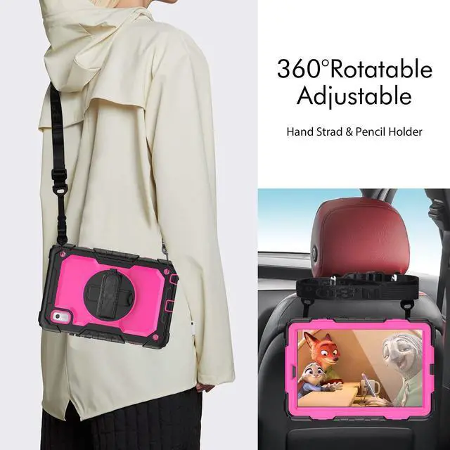 Alt view image 6 of 7 - Heavy Duty Shockproof Case with Screen Protector, 360° Rotating Stand, Hand & Shoulder Strap for Tab M9 9.0" (TB-310FU, 2023)RosePC