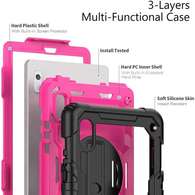 Alt view image 3 of 7 - Heavy Duty Shockproof Case with Screen Protector, 360° Rotating Stand, Hand & Shoulder Strap for Tab M9 9.0" (TB-310FU, 2023)RosePC