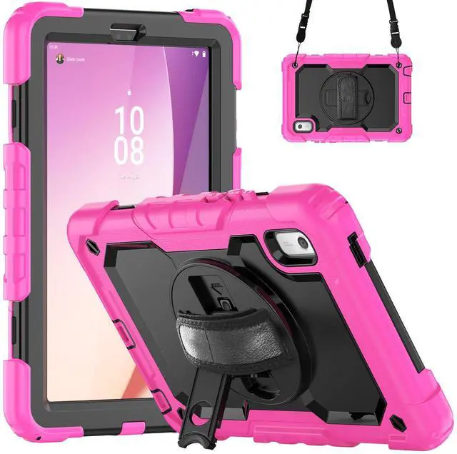 Main image of Heavy Duty Shockproof Case with Screen Protector, 360° Rotating Stand, Hand & Shoulder Strap for Lenovo Tab M9 9.0" (TB-310FU, 2023), Rose