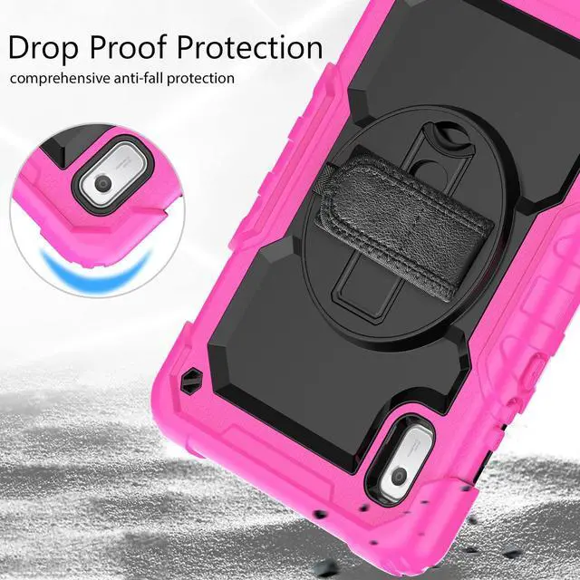 Alt view image 5 of 7 - Heavy Duty Shockproof Case with Screen Protector, 360° Rotating Stand, Hand & Shoulder Strap for Lenovo Tab M9 9.0" (TB-310FU, 2023), Rose