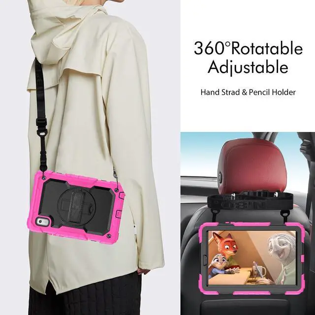 Alt view image 6 of 7 - Heavy Duty Shockproof Case with Screen Protector, 360° Rotating Stand, Hand & Shoulder Strap for Lenovo Tab M9 9.0" (TB-310FU, 2023), Rose