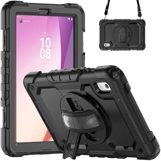 Main image of Heavy Duty Shockproof Case with Screen Protector, 360° Rotating Stand, Hand & Shoulder Strap for Lenovo Tab M9 9.0" (TB-310FU, 2023), Black