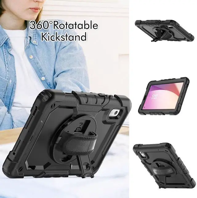 Alt view image 4 of 6 - Heavy Duty Shockproof Case with Screen Protector, 360° Rotating Stand, Hand & Shoulder Strap for Lenovo Tab M9 9.0" (TB-310FU, 2023), Black