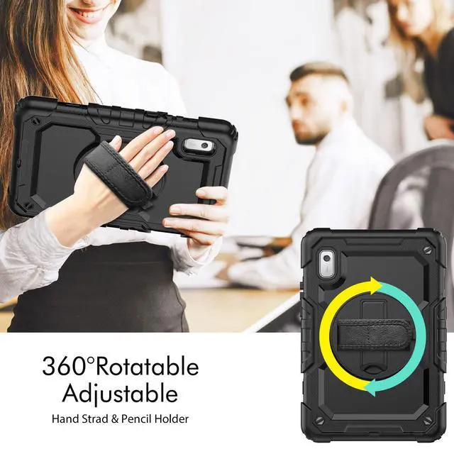 Alt view image 6 of 6 - Heavy Duty Shockproof Case with Screen Protector, 360° Rotating Stand, Hand & Shoulder Strap for Lenovo Tab M9 9.0" (TB-310FU, 2023), Black