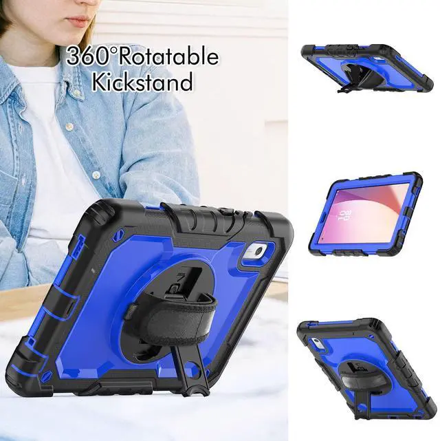 Alt view image 4 of 7 - Heavy Duty Shockproof Case with Screen Protector, 360° Rotating Stand, Hand & Shoulder Strap for Tab M9 9.0" (TB-310FU, 2023)BluePC