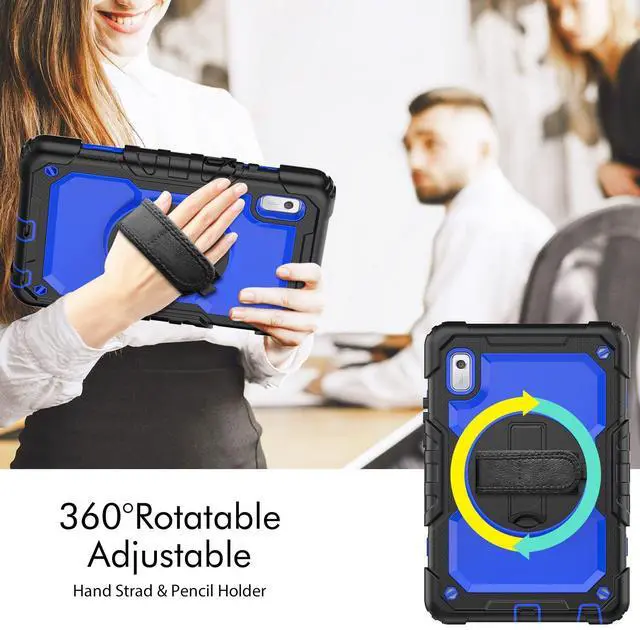 Alt view image 7 of 7 - Heavy Duty Shockproof Case with Screen Protector, 360° Rotating Stand, Hand & Shoulder Strap for Tab M9 9.0" (TB-310FU, 2023)BluePC