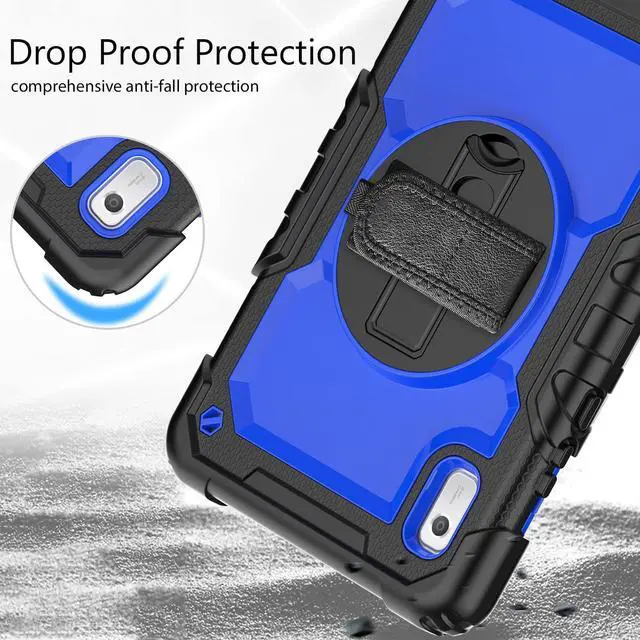 Alt view image 5 of 7 - Heavy Duty Shockproof Case with Screen Protector, 360° Rotating Stand, Hand & Shoulder Strap for Tab M9 9.0" (TB-310FU, 2023)BluePC