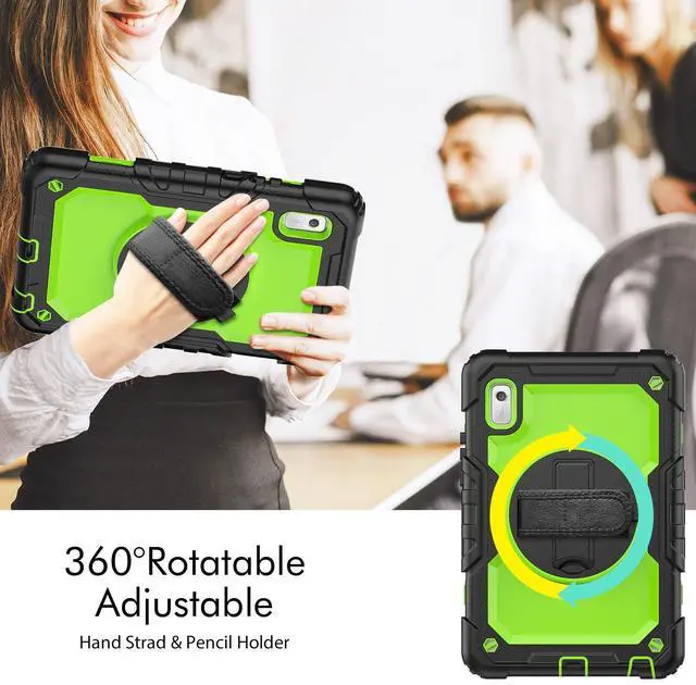 Alt view image 7 of 7 - Heavy Duty Shockproof Case with Screen Protector, 360° Rotating Stand, Hand & Shoulder Strap for Tab M9 9.0" (TB-310FU, 2023)GreenPC