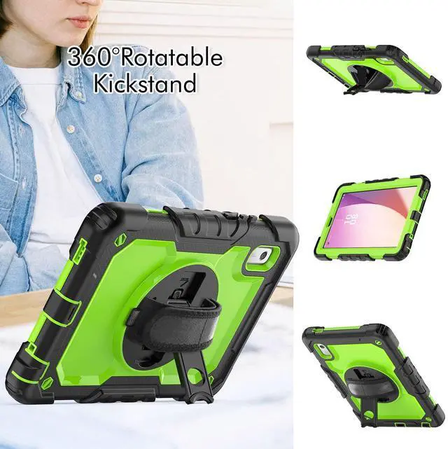 Alt view image 4 of 7 - Heavy Duty Shockproof Case with Screen Protector, 360° Rotating Stand, Hand & Shoulder Strap for Tab M9 9.0" (TB-310FU, 2023)GreenPC