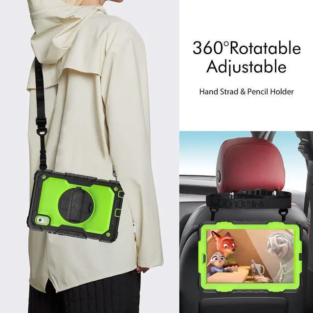 Alt view image 6 of 7 - Heavy Duty Shockproof Case with Screen Protector, 360° Rotating Stand, Hand & Shoulder Strap for Tab M9 9.0" (TB-310FU, 2023)GreenPC