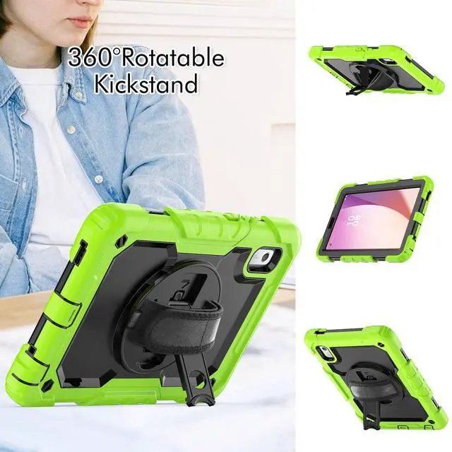 Alt view image 4 of 7 - Heavy Duty Shockproof Case with Screen Protector, 360° Rotating Stand, Hand & Shoulder Strap for Tab M9 9.0" (TB-310FU, 2023)Green
