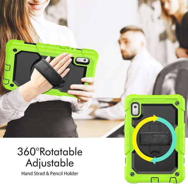 Alt view image 7 of 7 - Heavy Duty Shockproof Case with Screen Protector, 360° Rotating Stand, Hand & Shoulder Strap for Tab M9 9.0" (TB-310FU, 2023)Green