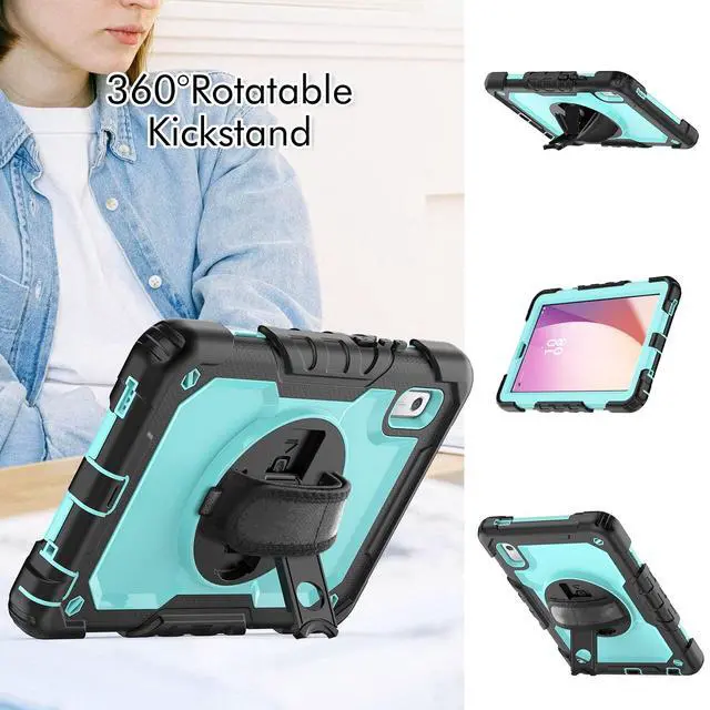 Alt view image 4 of 7 - Heavy Duty Shockproof Case with Screen Protector, 360° Rotating Stand, Hand & Shoulder Strap for Lenovo Tab M9 9.0" (TB-310FU, 2023), Light bluePC