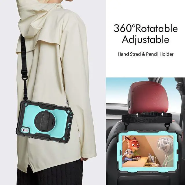 Alt view image 6 of 7 - Heavy Duty Shockproof Case with Screen Protector, 360° Rotating Stand, Hand & Shoulder Strap for Lenovo Tab M9 9.0" (TB-310FU, 2023), Light bluePC