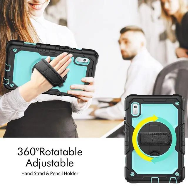 Alt view image 7 of 7 - Heavy Duty Shockproof Case with Screen Protector, 360° Rotating Stand, Hand & Shoulder Strap for Lenovo Tab M9 9.0" (TB-310FU, 2023), Light bluePC