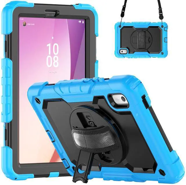 Main image of Heavy Duty Shockproof Case with Screen Protector, 360° Rotating Stand, Hand & Shoulder Strap for Lenovo Tab M9 9.0" (TB-310FU, 2023), Light Blue