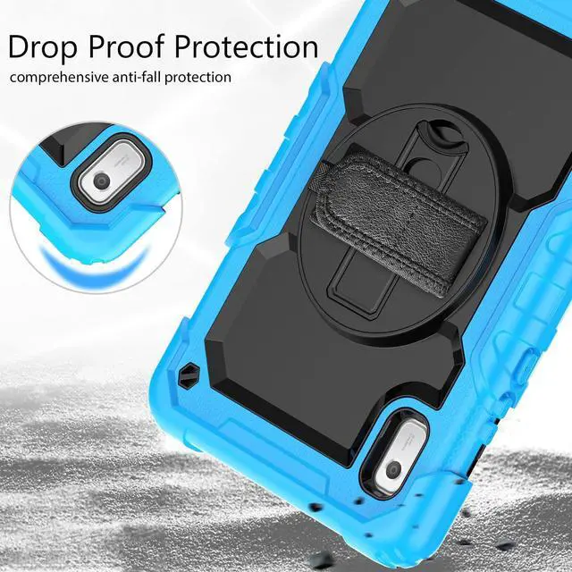 Alt view image 5 of 7 - Heavy Duty Shockproof Case with Screen Protector, 360° Rotating Stand, Hand & Shoulder Strap for Lenovo Tab M9 9.0" (TB-310FU, 2023), Light Blue