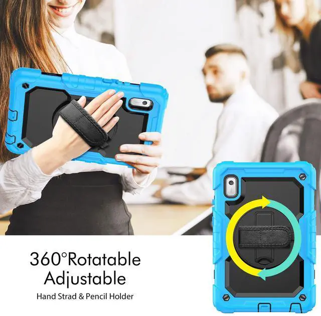 Alt view image 7 of 7 - Heavy Duty Shockproof Case with Screen Protector, 360° Rotating Stand, Hand & Shoulder Strap for Lenovo Tab M9 9.0" (TB-310FU, 2023), Light Blue