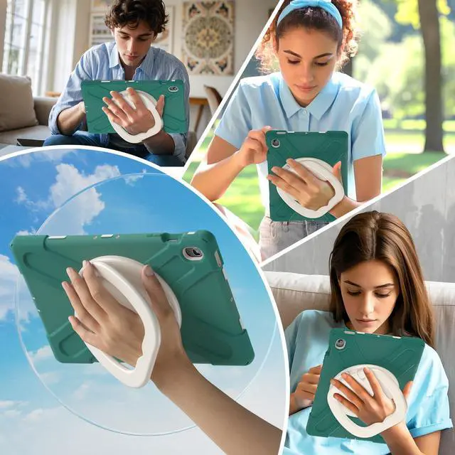 Alt view image 5 of 7 - Rugged Silicone Cover with Handle Grip, 360° Kickstand, Strap & S Pen Holder for Samsung Galaxy Tab S10 FE+ 13.1 Inch 2025 (X620/X626B), Emerald Green