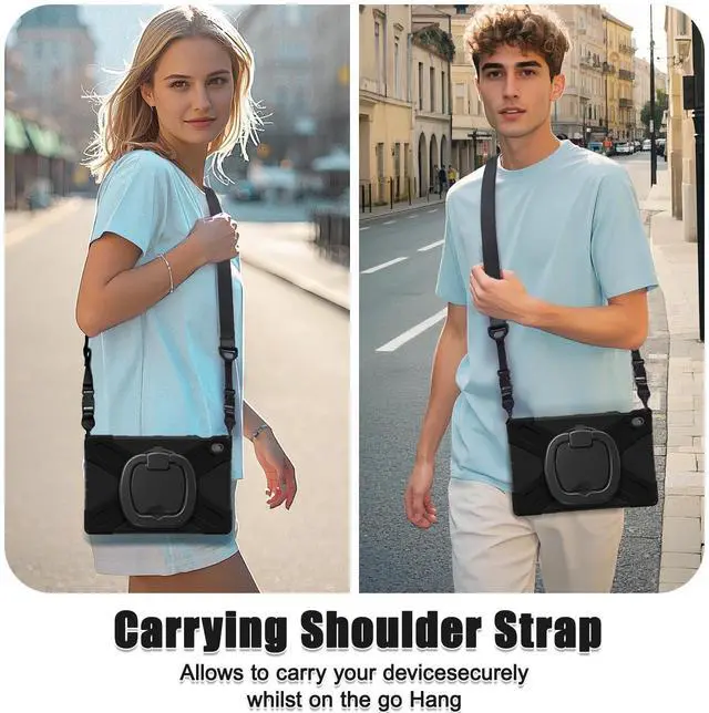 Alt view image 6 of 7 - Rugged Silicone Cover with Handle Grip, 360° Kickstand, Strap & S Pen Holder for Samsung Galaxy Tab S10 FE+ 13.1 Inch 2025 (X620/X626B), Black