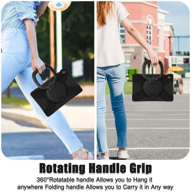Alt view image 4 of 7 - Rugged Silicone Cover with Handle Grip, 360° Kickstand, Strap & S Pen Holder for Samsung Galaxy Tab S10 FE+ 13.1 Inch 2025 (X620/X626B), Black