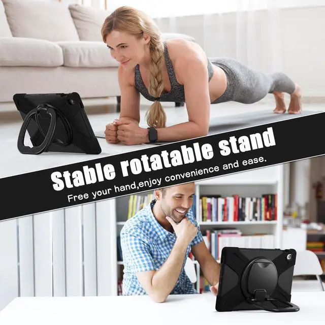 Alt view image 7 of 7 - Rugged Silicone Cover with Handle Grip, 360° Kickstand, Strap & S Pen Holder for Samsung Galaxy Tab S10 FE+ 13.1 Inch 2025 (X620/X626B), Black