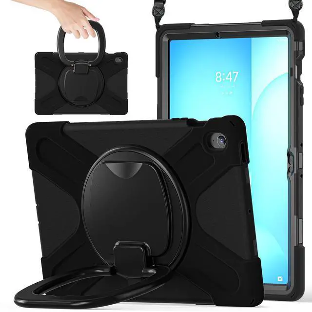 Main image of Rugged Silicone Cover with Handle Grip, 360° Kickstand, Strap & S Pen Holder for Samsung Galaxy Tab S10 FE+ 13.1 Inch 2025 (X620/X626B), Black