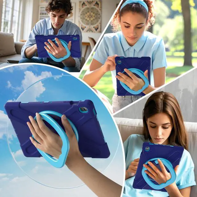 Alt view image 6 of 7 - Rugged Silicone Cover with Handle Grip, 360° Kickstand, Strap & S Pen Holder for Samsung Galaxy Tab S10 FE+ 13.1 Inch 2025 (X620/X626B), Navy Blue