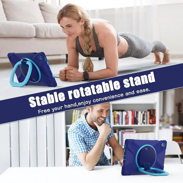 Alt view image 7 of 7 - Rugged Silicone Cover with Handle Grip, 360° Kickstand, Strap & S Pen Holder for Samsung Galaxy Tab S10 FE+ 13.1 Inch 2025 (X620/X626B), Navy Blue