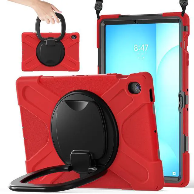 Main image of Rugged Silicone Cover with Handle Grip, 360° Kickstand, Strap & S Pen Holder for Samsung Galaxy Tab S10 FE+ 13.1 Inch 2025 (X620/X626B), Red
