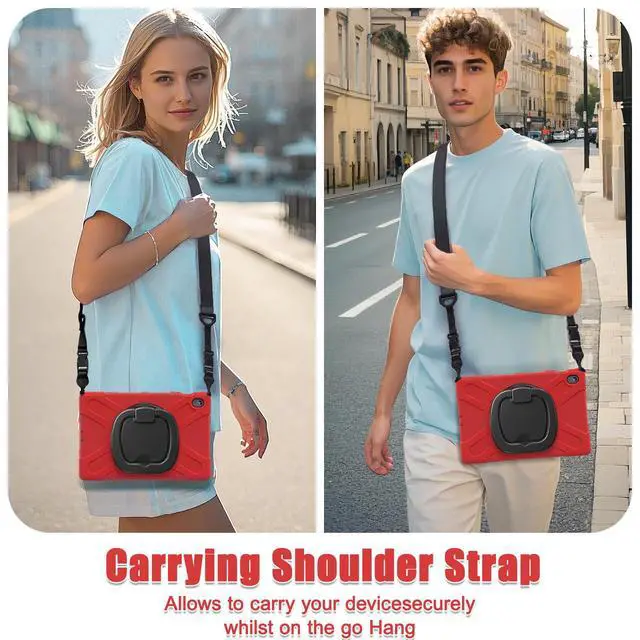 Alt view image 4 of 7 - Rugged Silicone Cover with Handle Grip, 360° Kickstand, Strap & S Pen Holder for Samsung Galaxy Tab S10 FE+ 13.1 Inch 2025 (X620/X626B), Red