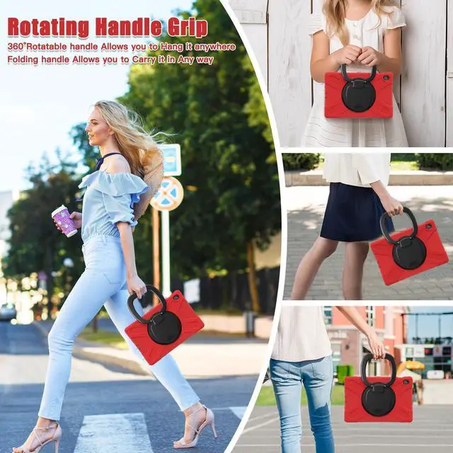 Alt view image 5 of 7 - Rugged Silicone Cover with Handle Grip, 360° Kickstand, Strap & S Pen Holder for Samsung Galaxy Tab S10 FE+ 13.1 Inch 2025 (X620/X626B), Red