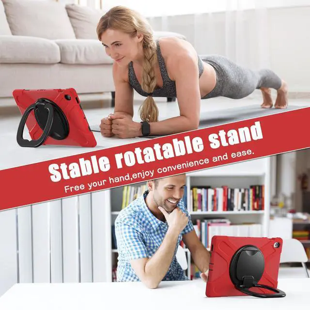 Alt view image 7 of 7 - Rugged Silicone Cover with Handle Grip, 360° Kickstand, Strap & S Pen Holder for Samsung Galaxy Tab S10 FE+ 13.1 Inch 2025 (X620/X626B), Red