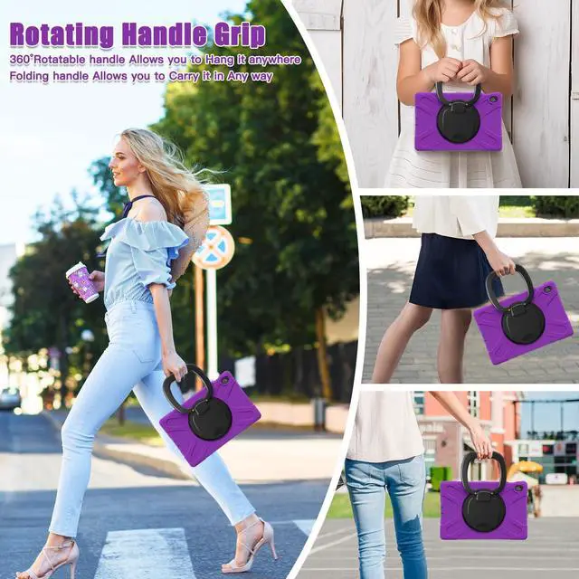 Alt view image 4 of 7 - Rugged Silicone Cover with Handle Grip, 360° Kickstand, Strap & S Pen Holder for Samsung Galaxy Tab S10 FE+ 13.1 Inch 2025 (X620/X626B), Purple