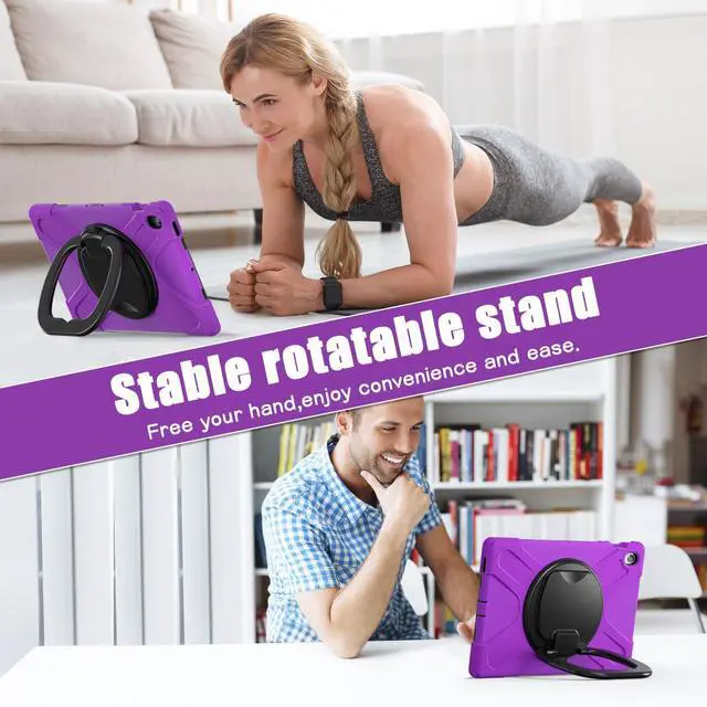 Alt view image 7 of 7 - Rugged Silicone Cover with Handle Grip, 360° Kickstand, Strap & S Pen Holder for Samsung Galaxy Tab S10 FE+ 13.1 Inch 2025 (X620/X626B), Purple