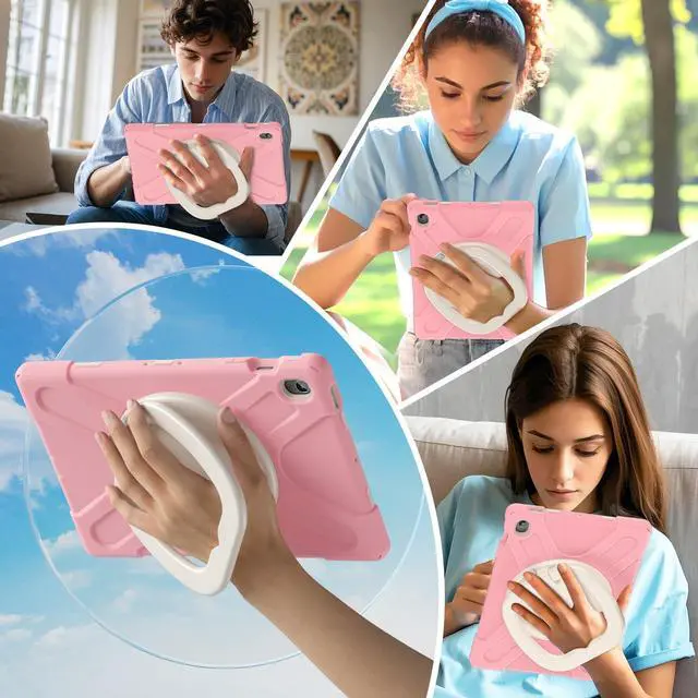 Alt view image 6 of 7 - Rugged Silicone Cover with Handle Grip, 360° Kickstand, Strap & S Pen Holder for Samsung Galaxy Tab S10 FE+ 13.1 Inch 2025 (X620/X626B), Pink