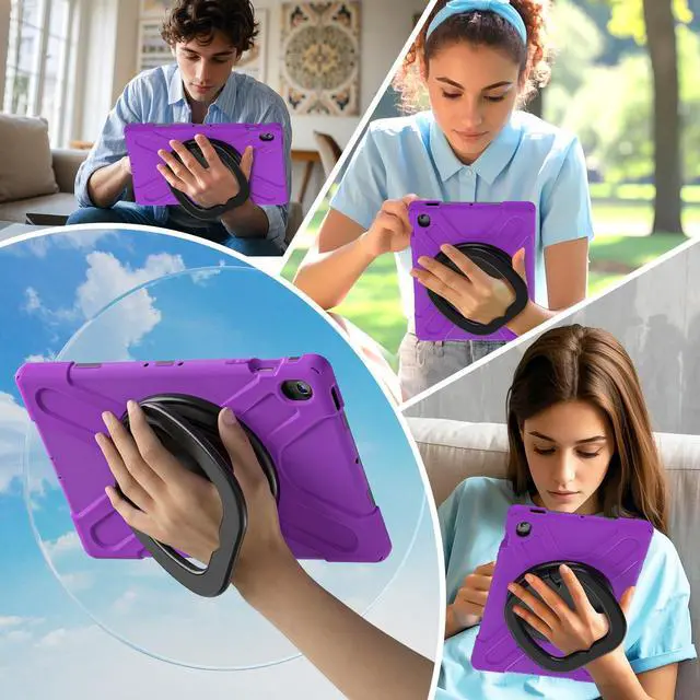 Alt view image 5 of 7 - Rugged Silicone Cover with Handle Grip, 360° Kickstand, Strap & S Pen Holder for Samsung Galaxy Tab S10 FE+ 13.1 Inch 2025 (X620/X626B), Purple
