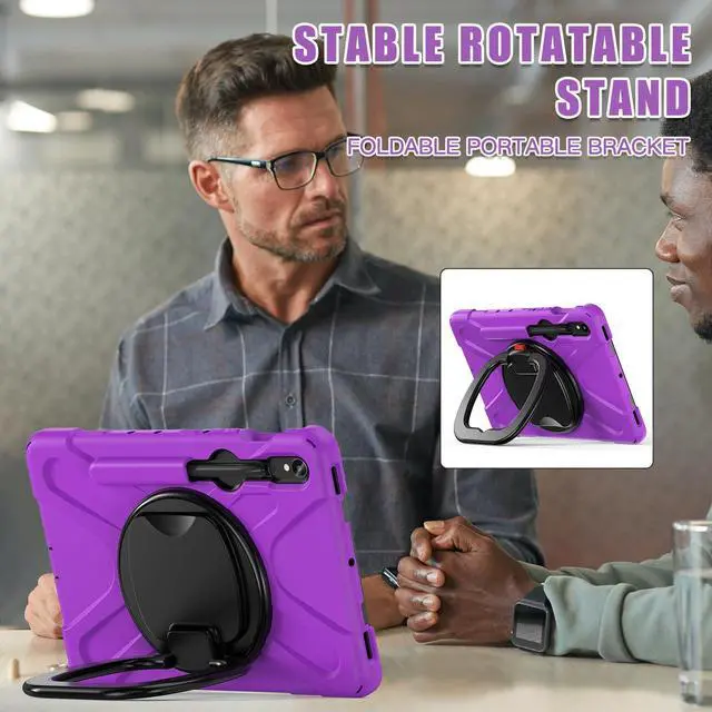 Alt view image 4 of 7 - Rugged Silicone Cover with Handle Grip, 360° Kickstand, Strap & S Pen Holder for Samsung Galaxy Tab S10 Lite / S10 FE / S9 FE 10.9" / Tab S9 11", Purple
