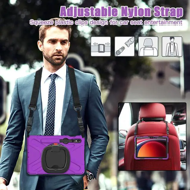 Alt view image 6 of 7 - Rugged Silicone Cover with Handle Grip, 360° Kickstand, Strap & S Pen Holder for Samsung Galaxy Tab S10 Lite / S10 FE / S9 FE 10.9" / Tab S9 11", Purple